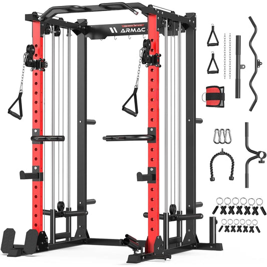 Multi-Functional Power Rack-2000Lbs Capacity All-In-One Squat Rack with Dual Pulley System, Power Cage for Home Gym Strength Training