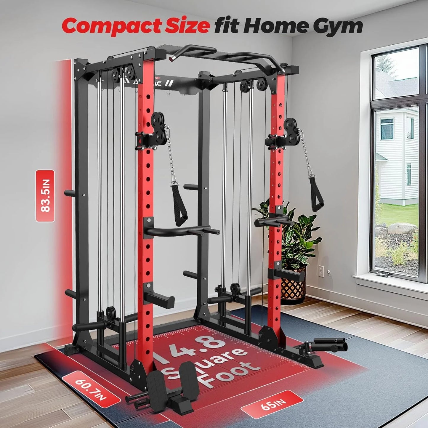 Multi-Functional Power Rack-2000Lbs Capacity All-In-One Squat Rack with Dual Pulley System, Power Cage for Home Gym Strength Training