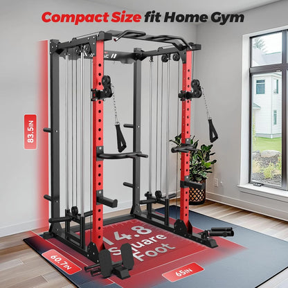 Multi-Functional Power Rack-2000Lbs Capacity All-In-One Squat Rack with Dual Pulley System, Power Cage for Home Gym Strength Training