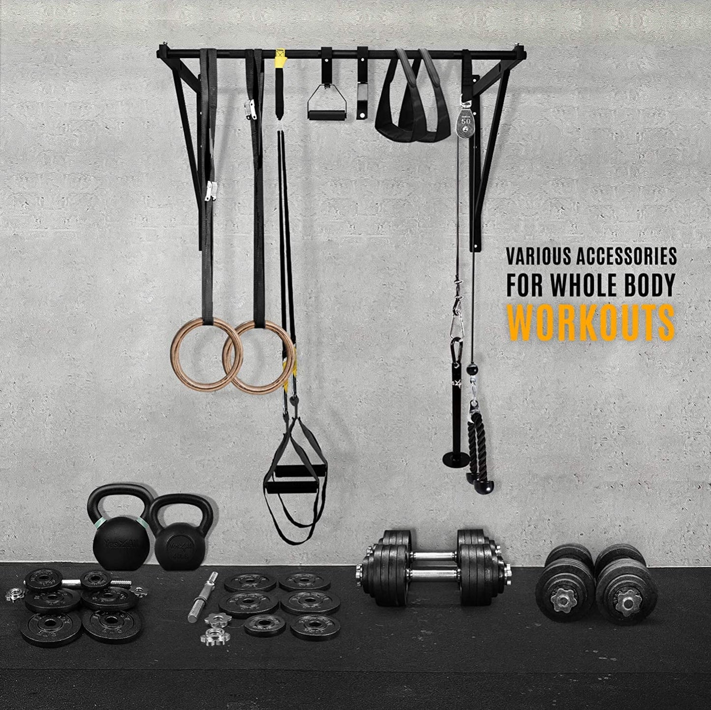 Heavy Wall Mount Chin up Bar, Black, Single