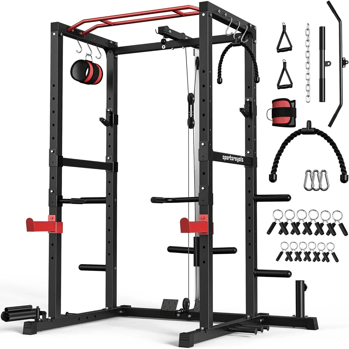 Power Cage,1200Lbs Multi-Function Power Rack with Lat Pulldown and Pulley System and More Training Attachment, Weight Cage for Home Gym