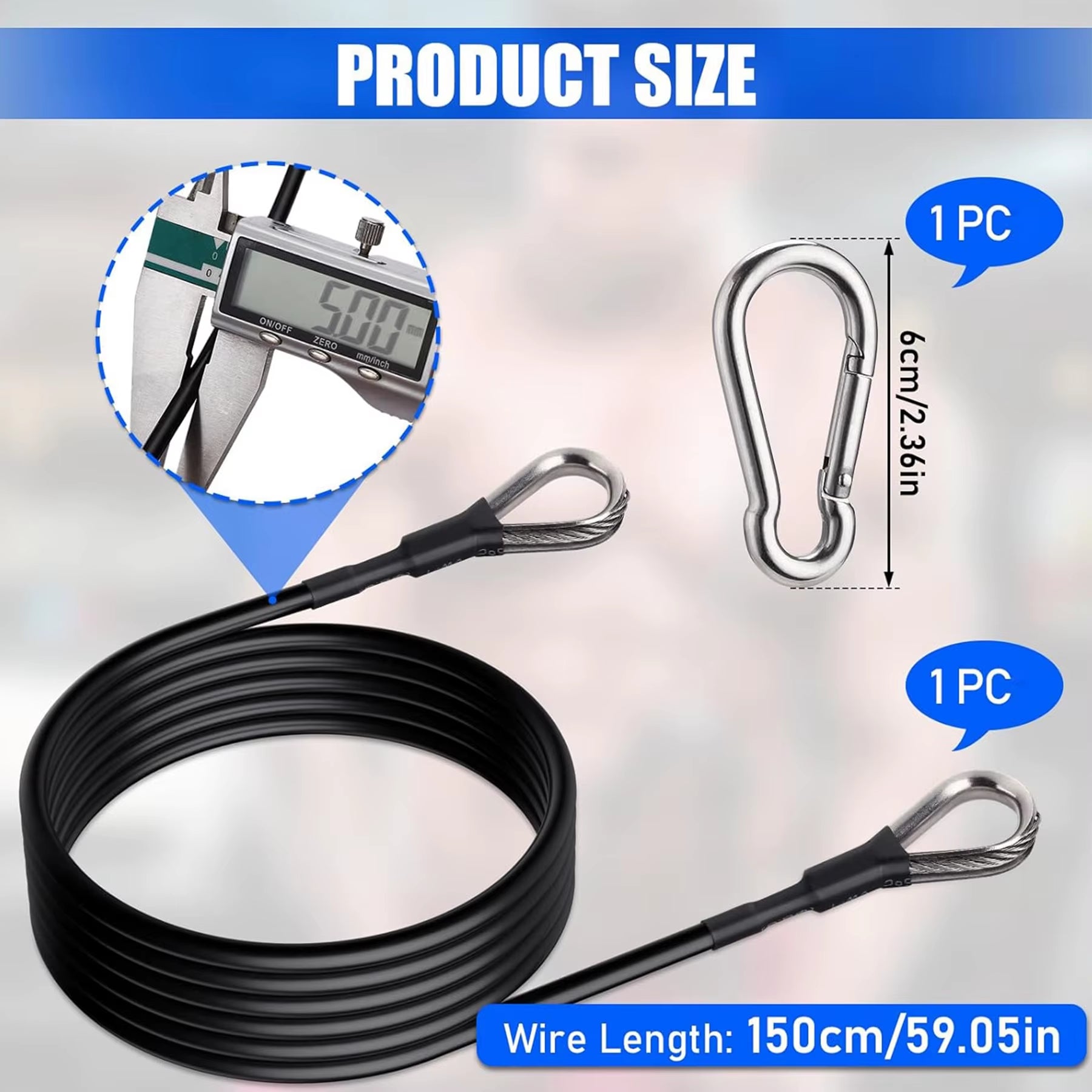 Thick 5Mm Heavy Duty Gym Cable Extender 39/59 Inch Extension Rope Attachment Compatible with Home Gym Accessories