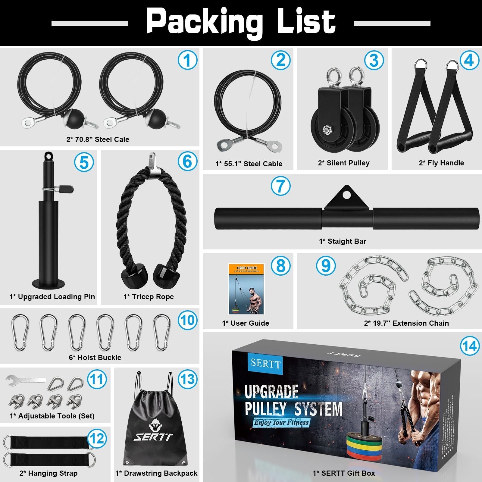 SERTT Weight Cable Pulley System Gym, Upgraded Cable Pulley Attachments for G...