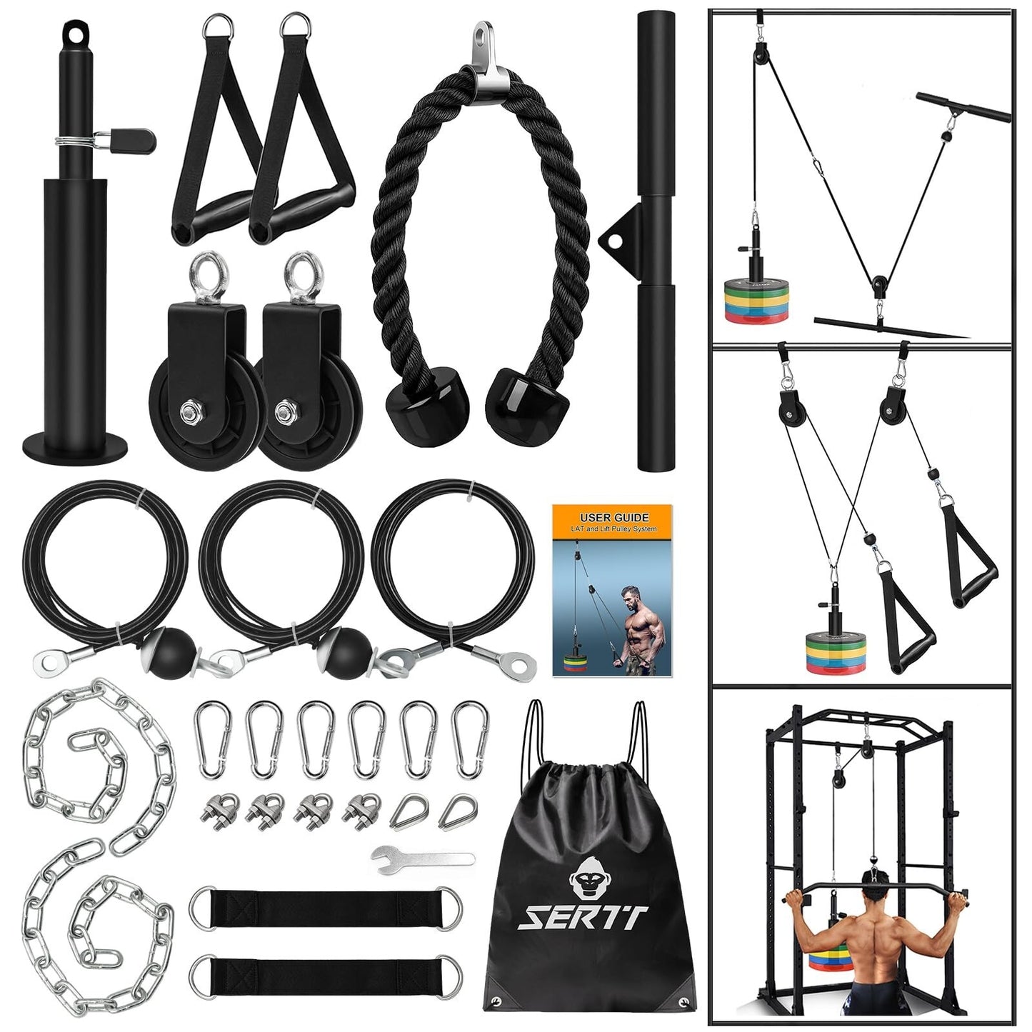 SERTT Weight Cable Pulley System Gym, Upgraded Cable Pulley Attachments for G...