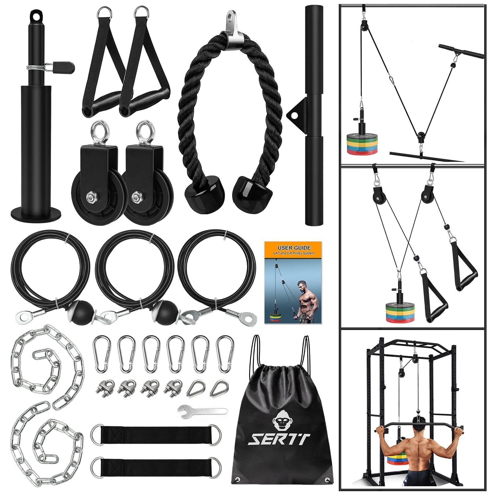 SERTT Weight Cable Pulley System Gym, Upgraded Cable Pulley Attachments for G...