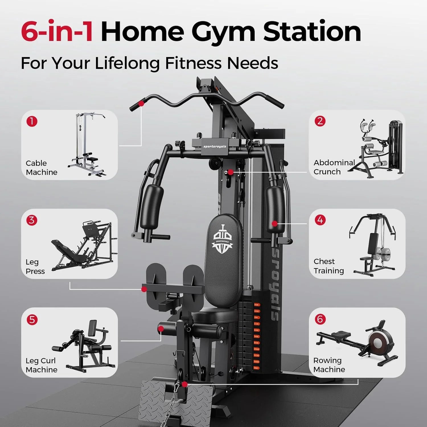Home Gym, Workout Station with 148LBS Weight Stack, Multifunctional Home Gym Equipment, Exercise Equipment for Full Body Strength Training