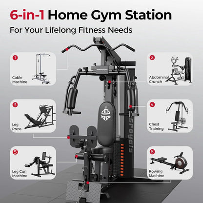 Home Gym, Workout Station with 148LBS Weight Stack, Multifunctional Home Gym Equipment, Exercise Equipment for Full Body Strength Training