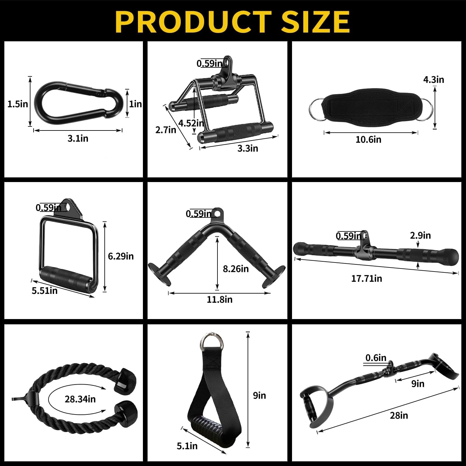 Solid Steel Cable Attachments for Gym Set with Wide Grip LAT Pull down Bar, LAT