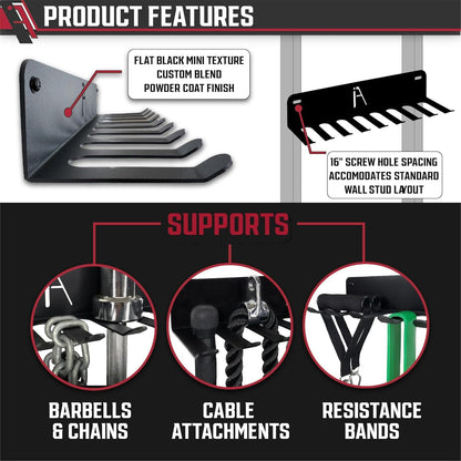 USA Omega Beast Gym Storage Rack 11-Hook Heavy-Duty Gym Wall Organizer Gym Caddy Hanger - Gym Accessory Storage - Resistance Bands, Jump Ropes, Barbells, Lifting Belts, Cable Attachments