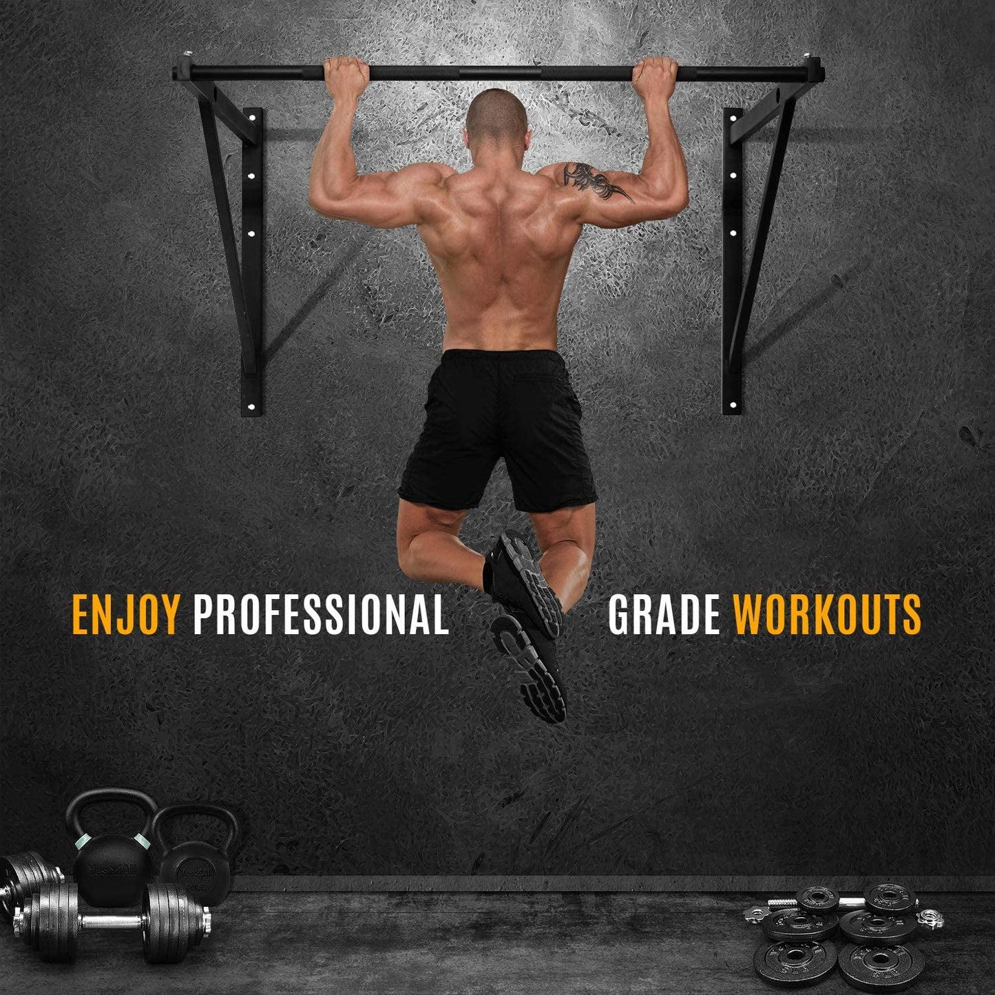 Heavy Wall Mount Chin up Bar, Black, Single