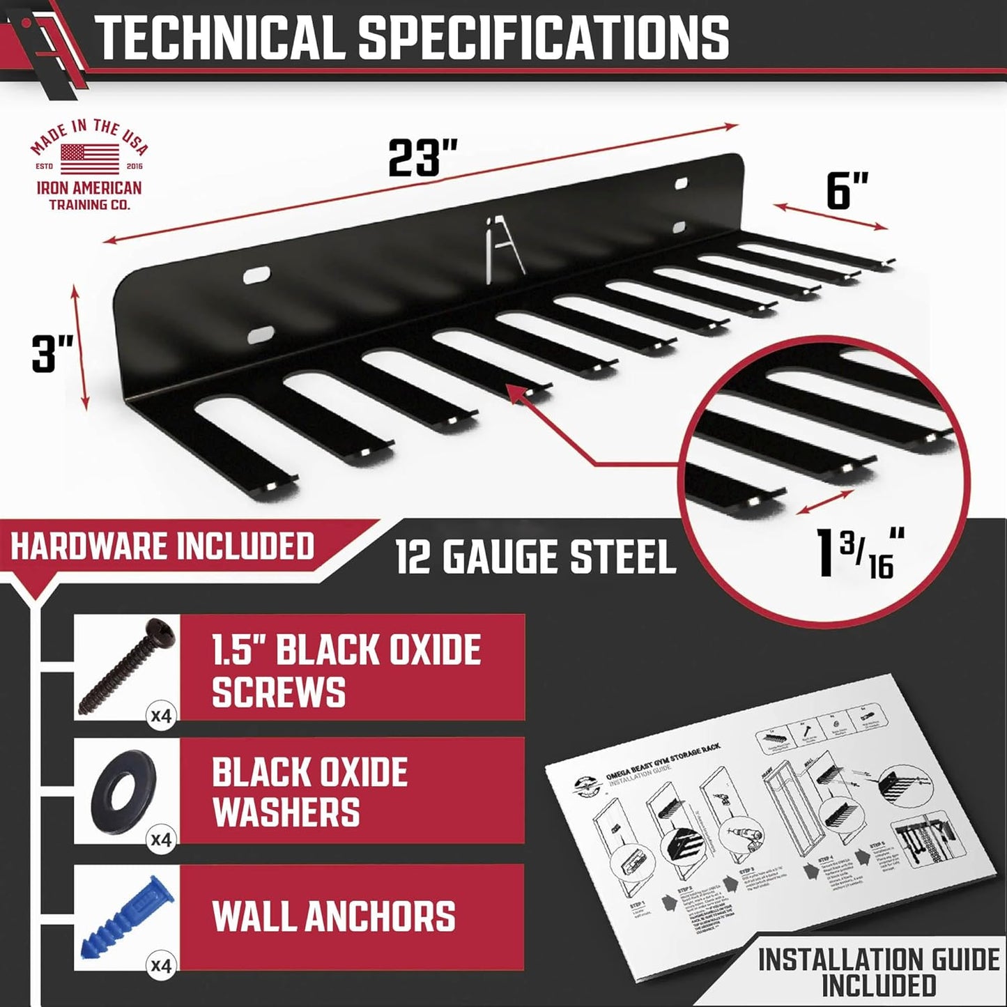 USA Omega Beast Gym Storage Rack 11-Hook Heavy-Duty Gym Wall Organizer Gym Caddy Hanger - Gym Accessory Storage - Resistance Bands, Jump Ropes, Barbells, Lifting Belts, Cable Attachments