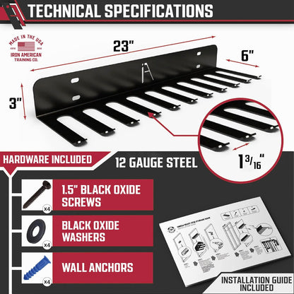 USA Omega Beast Gym Storage Rack 11-Hook Heavy-Duty Gym Wall Organizer Gym Caddy Hanger - Gym Accessory Storage - Resistance Bands, Jump Ropes, Barbells, Lifting Belts, Cable Attachments