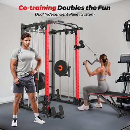 Multi-Functional Power Rack-2000Lbs Capacity All-In-One Squat Rack with Dual Pulley System, Power Cage for Home Gym Strength Training