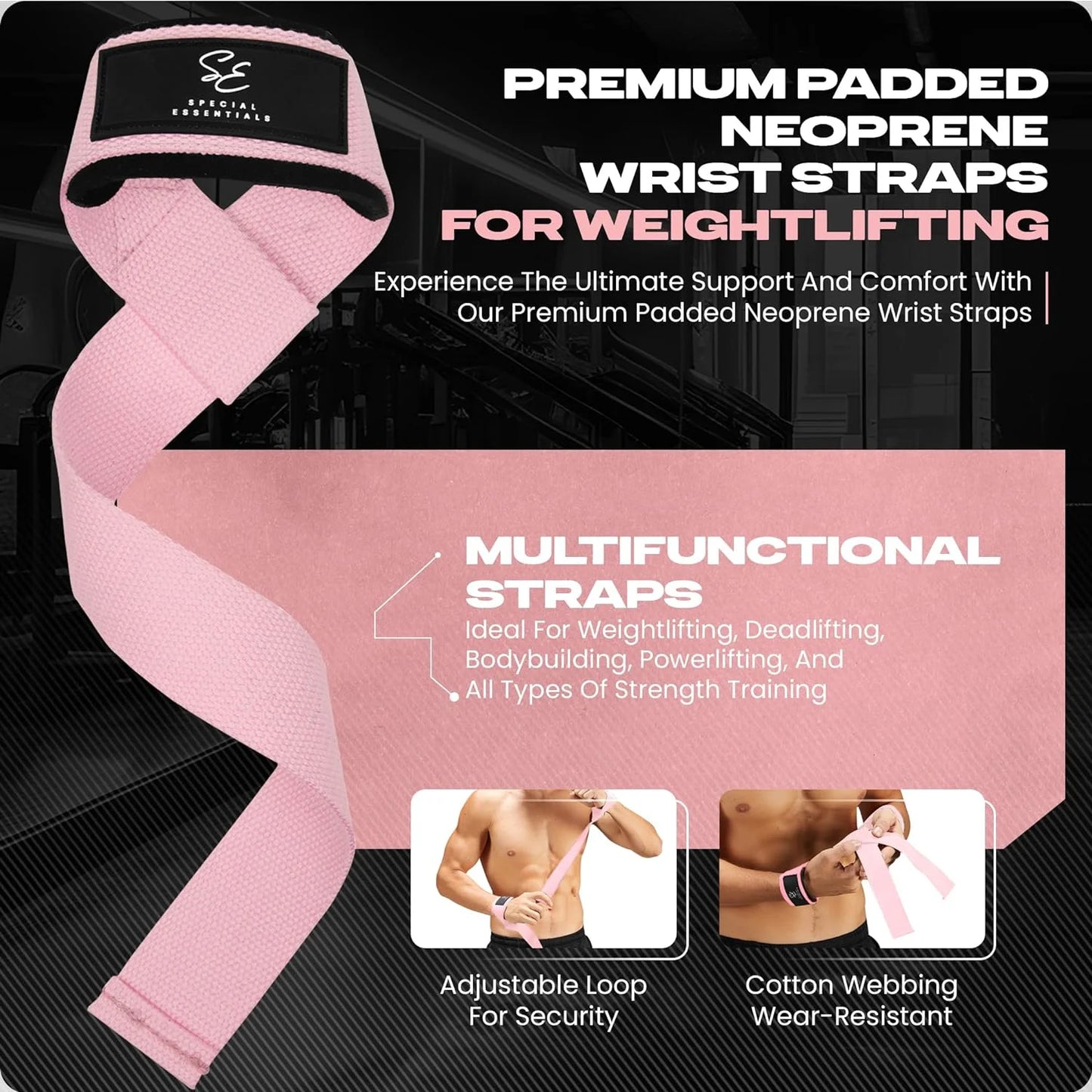 Weightlifting Wrist Straps – 2-Pack Adjustable Padded Neoprene Lifting Straps for Gym, for Men & Women