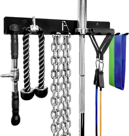 USA Omega Beast Gym Storage Rack 11-Hook Heavy-Duty Gym Wall Organizer Gym Caddy Hanger - Gym Accessory Storage - Resistance Bands, Jump Ropes, Barbells, Lifting Belts, Cable Attachments