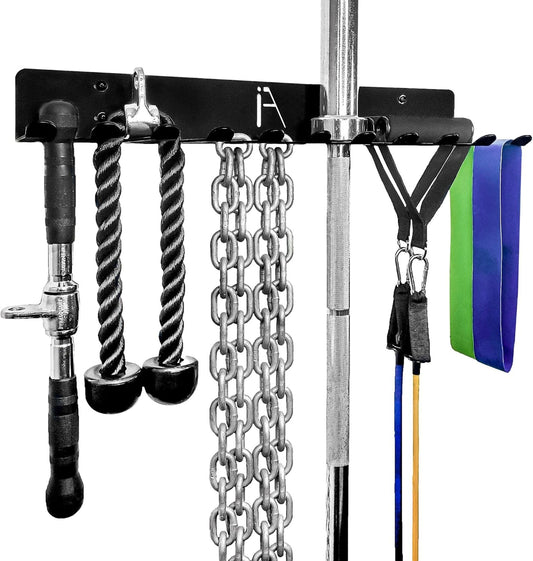 USA Omega Beast Gym Storage Rack 11-Hook Heavy-Duty Gym Wall Organizer Gym Caddy Hanger - Gym Accessory Storage - Resistance Bands, Jump Ropes, Barbells, Lifting Belts, Cable Attachments