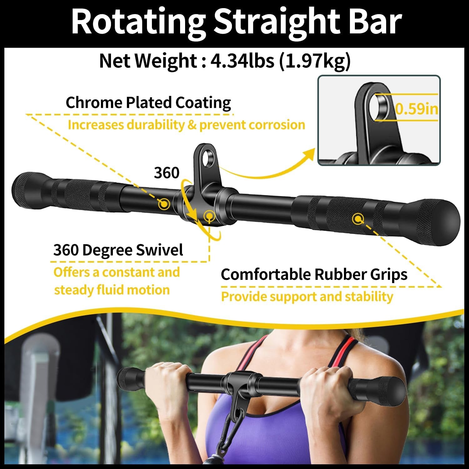 Solid Steel Cable Attachments for Gym Set with Wide Grip LAT Pull down Bar, LAT