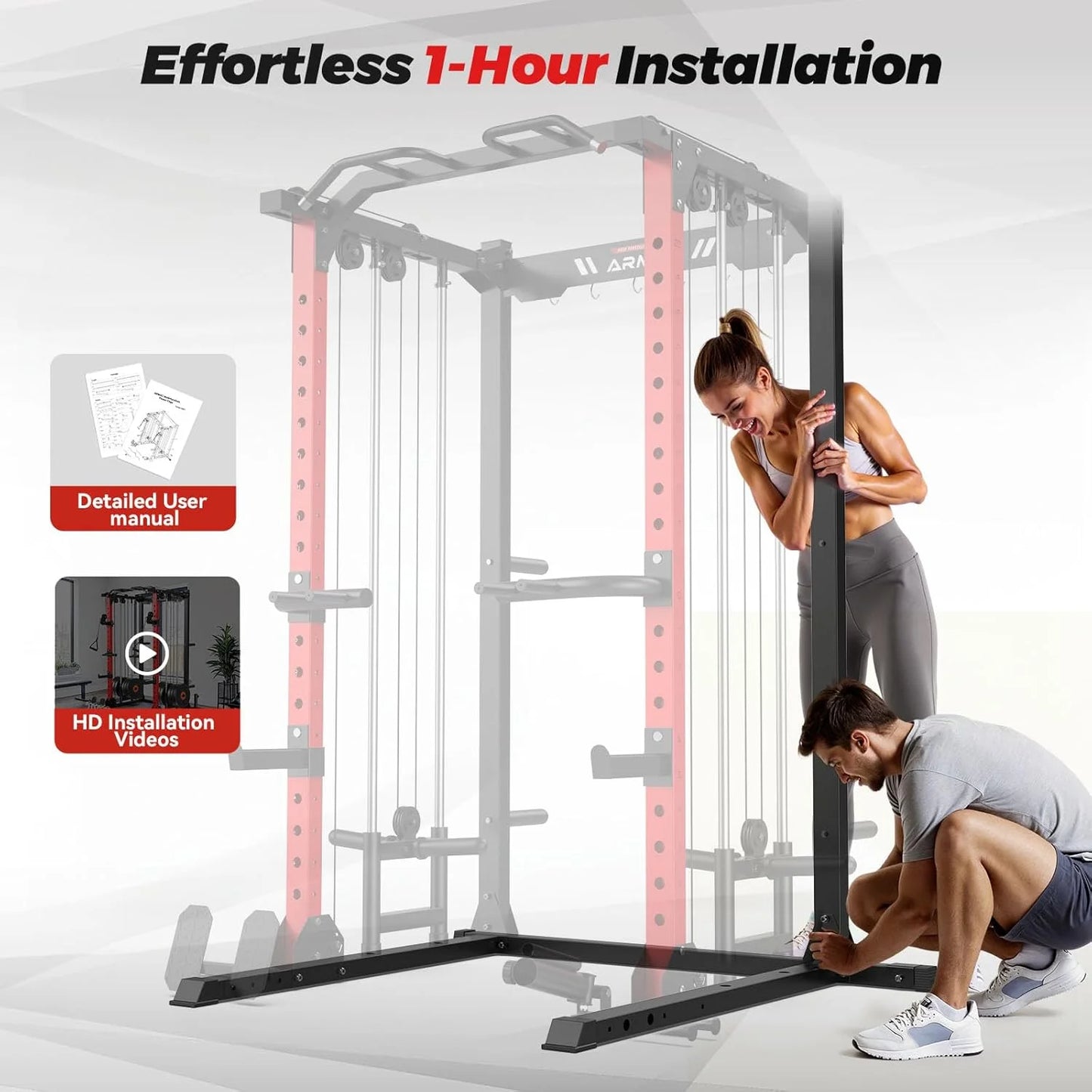 Multi-Functional Power Rack-2000Lbs Capacity All-In-One Squat Rack with Dual Pulley System, Power Cage for Home Gym Strength Training