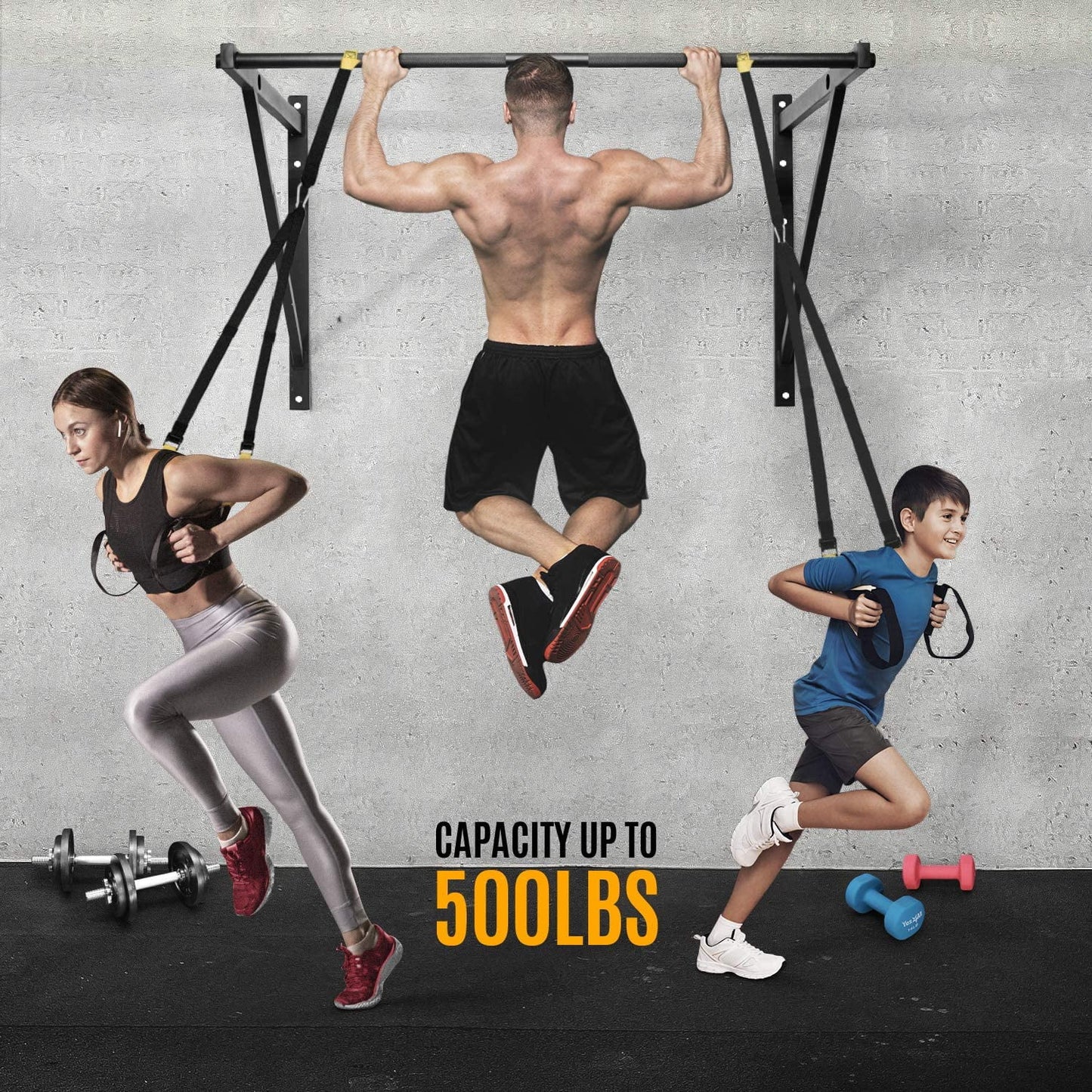 Heavy Wall Mount Chin up Bar, Black, Single