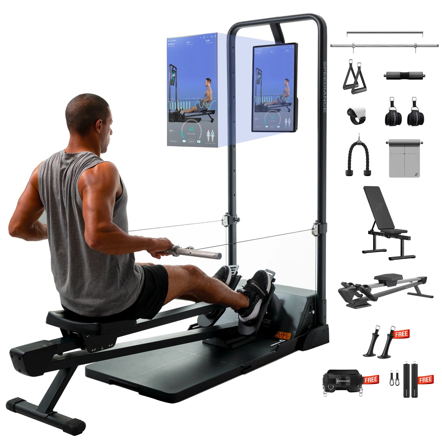 AI Smart Home Gym, All-In-One Digital Weight Workout Machine for Squat, Strength, Cardio, HIIT