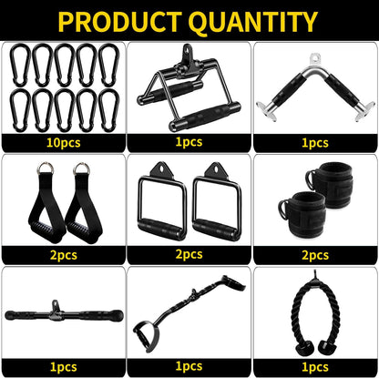 Solid Steel Cable Attachments for Gym Set with Wide Grip LAT Pull down Bar, LAT