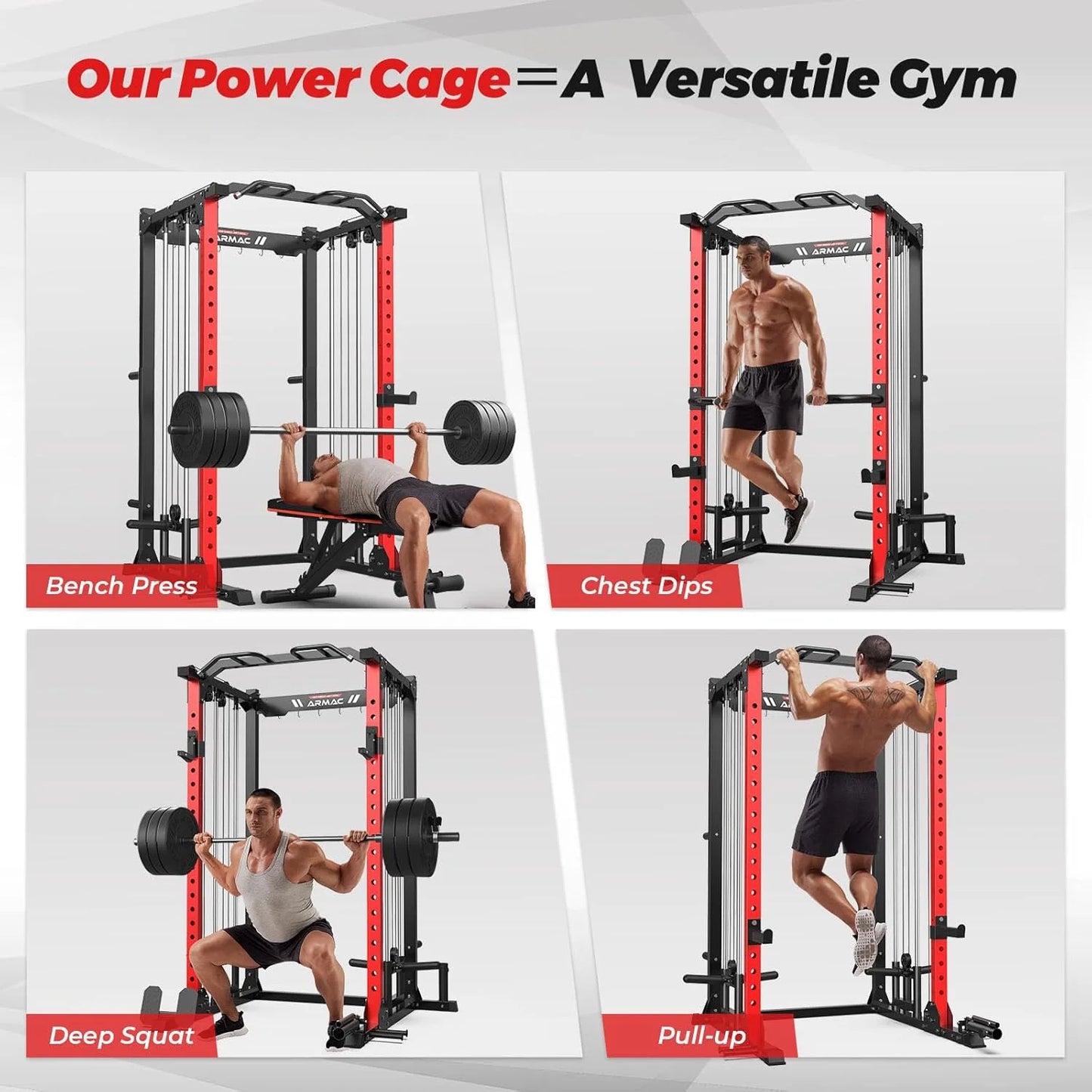 Multi-Functional Power Rack-2000Lbs Capacity All-In-One Squat Rack with Dual Pulley System, Power Cage for Home Gym Strength Training