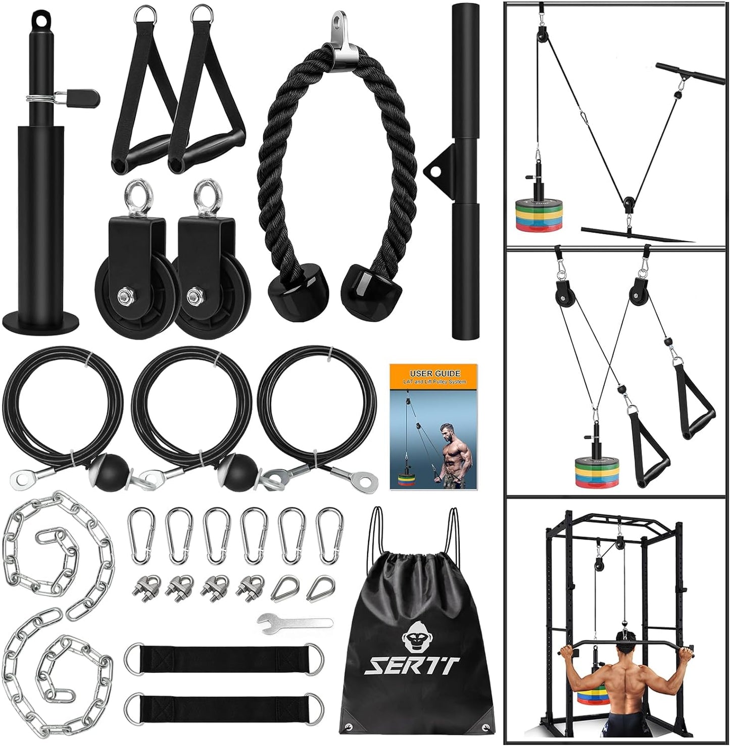 Weight Cable Pulley System Gym, Upgraded Cable Pulley Attachments for Gym LAT Pu