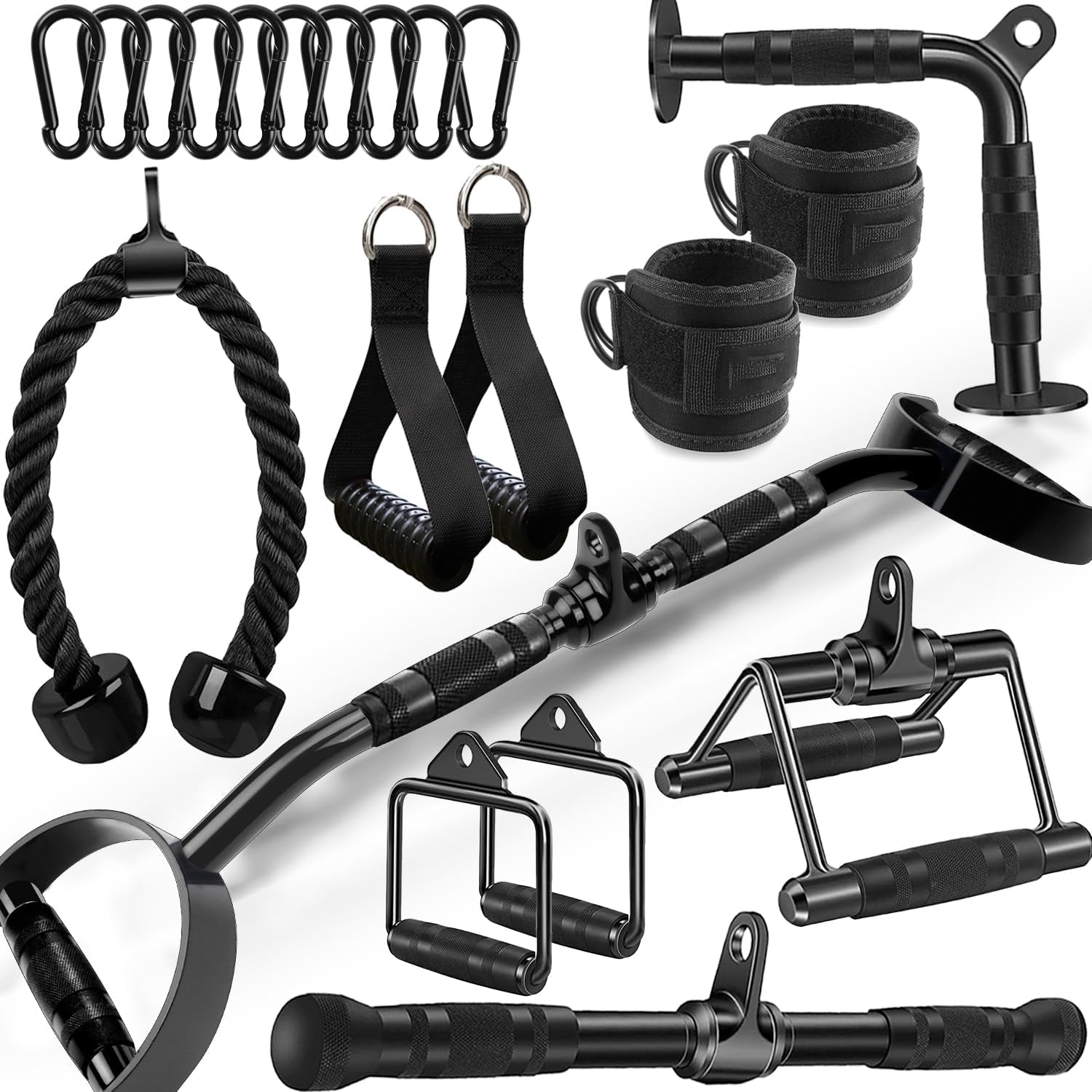 Solid Steel Cable Attachments for Gym Set with Wide Grip LAT Pull down Bar, LAT
