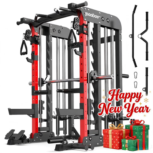 2000LB Smith Machine & Dual Pulley Home Gym - Squat Rack, Lat Pulldown, Cable Crossover - Includes Workout Attachments