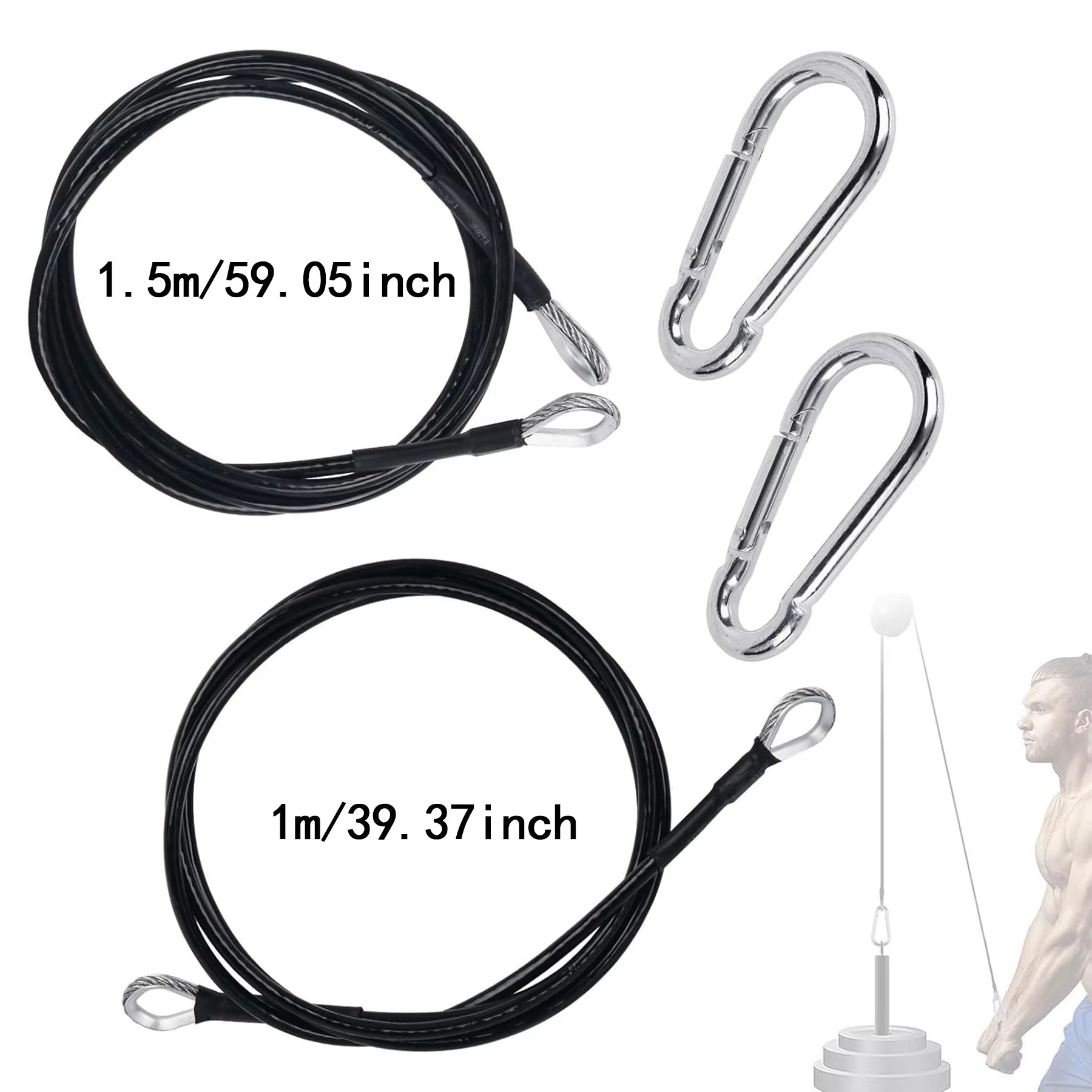 Thick 5Mm Heavy Duty Gym Cable Extender 39/59 Inch Extension Rope Attachment Compatible with Home Gym Accessories